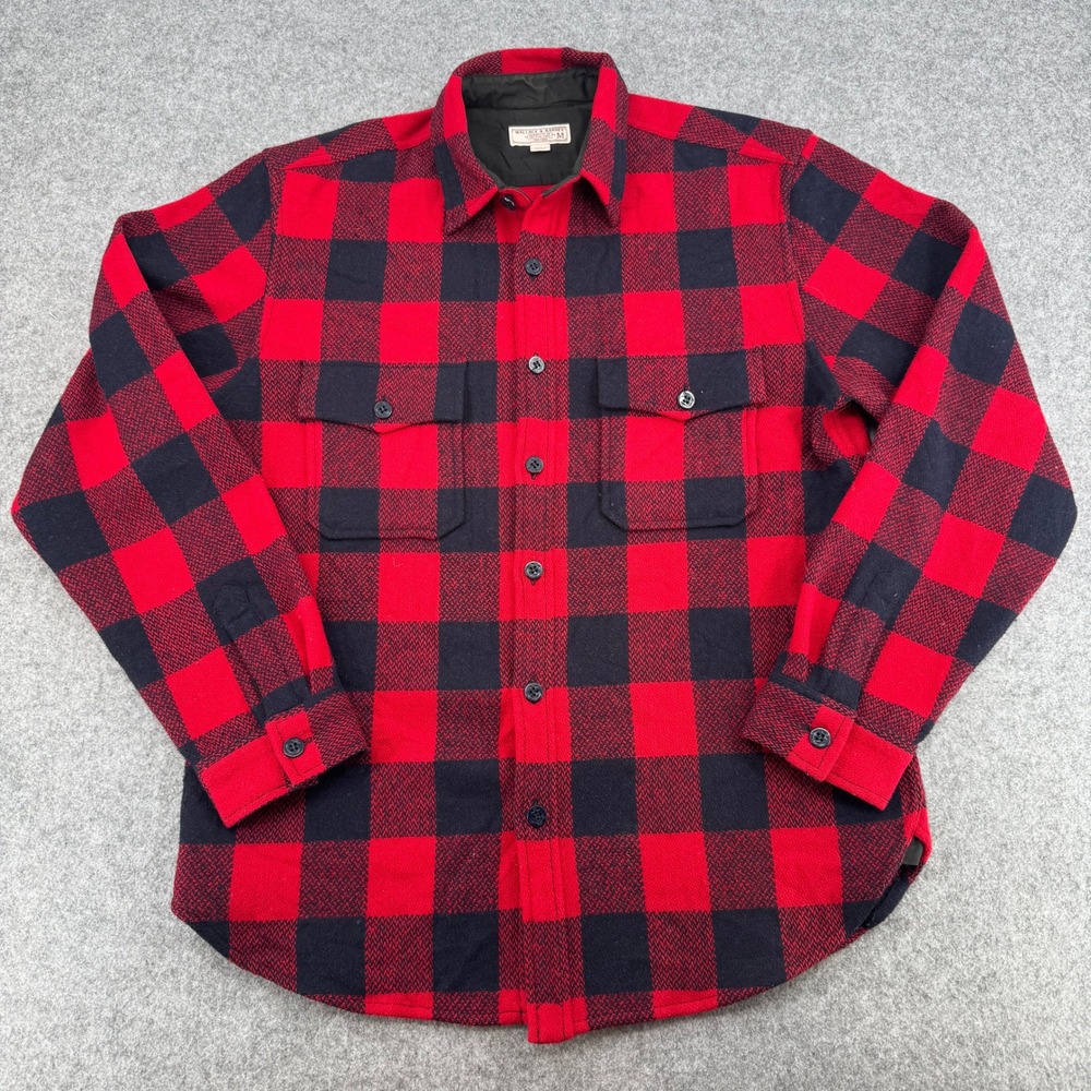 Wallace & Barnes Wool Blend Shirt Mens M Buffalo Plaid Red Black Button Down EUC